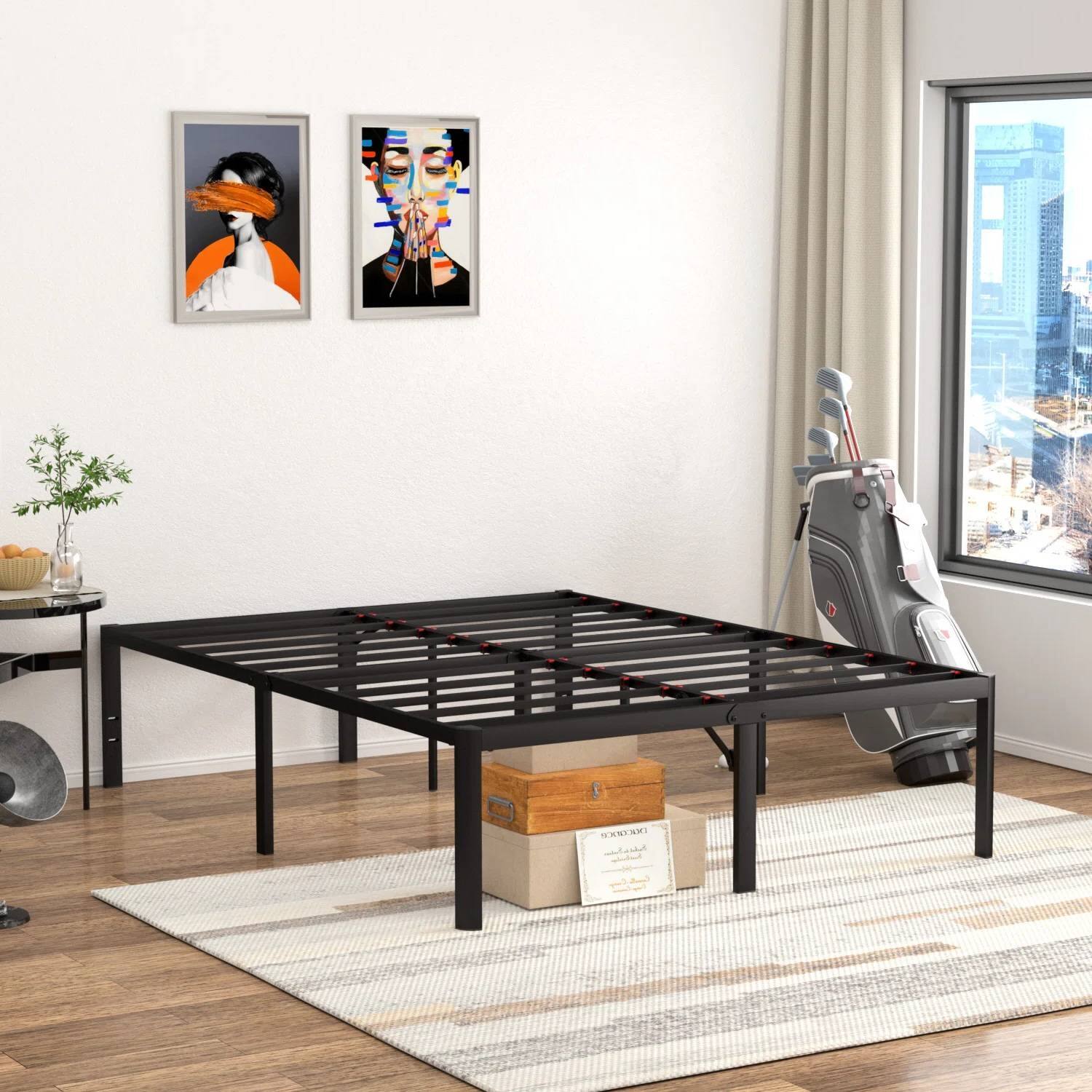Angle. Hivvago - Queen 18-inch Rounded Edge Corners Metal Bed Frame with Under-bed Storage Space - Black.