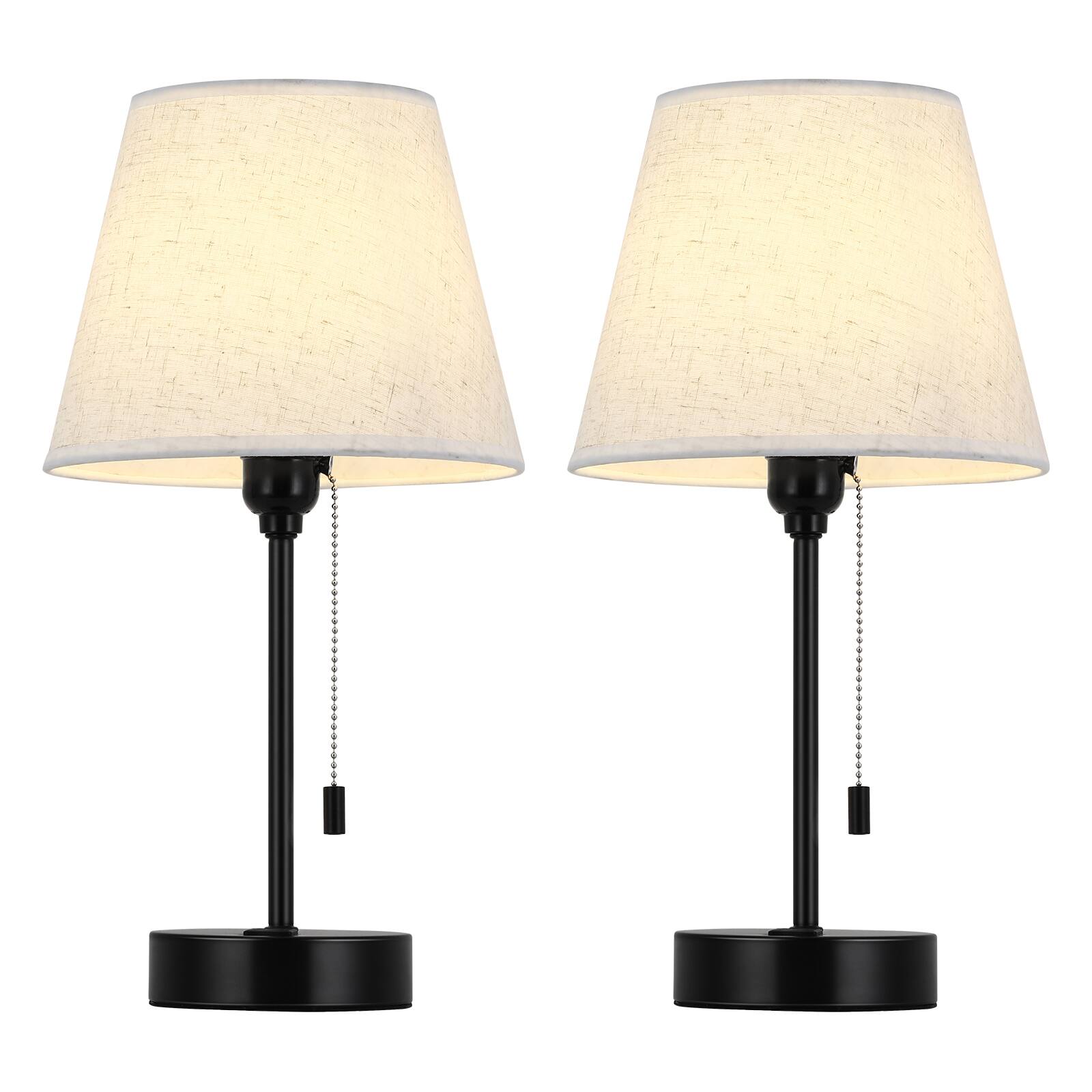 Oumilen 15.4in Table Lamp Set of 2 – Beige Linen Shade, Black Metal ...
