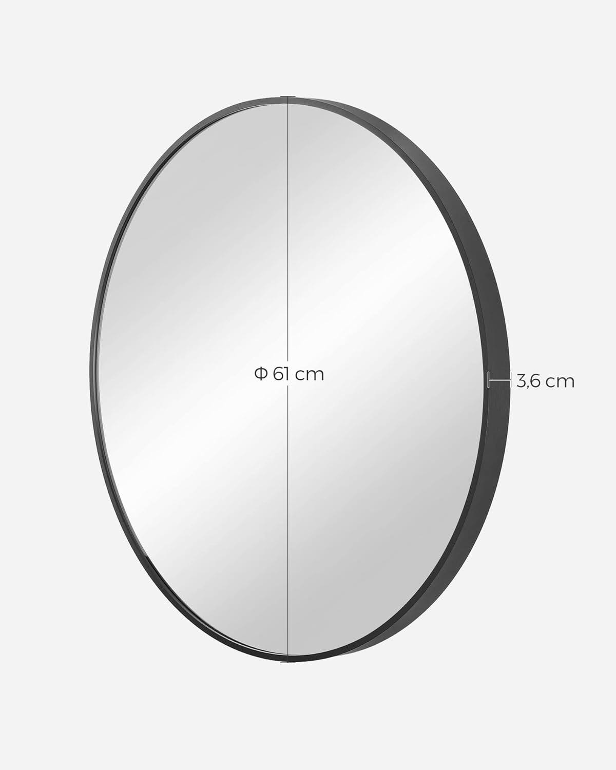 Angle. Songmics Home - 24-Inch Round Wall Mirror – Elegant Ink Black Metal Frame for Bathroom/Living Room/Bedroom/Entryway - Black.