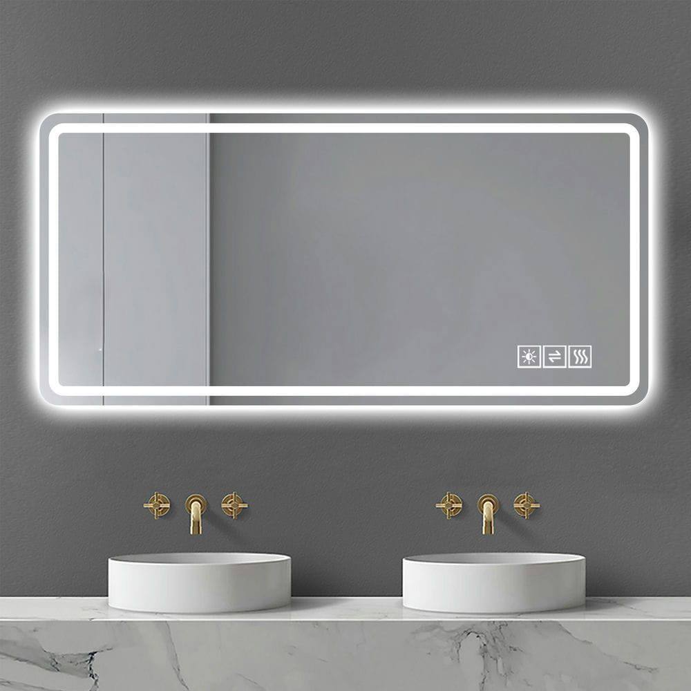 Alt View 5. Kadyn - 29"x39" Black Frame LED Bathroom Mirror, Rounded Corners/Temp Display/Tri-Color Light/Anti-Fog Tempered Glass, Black.