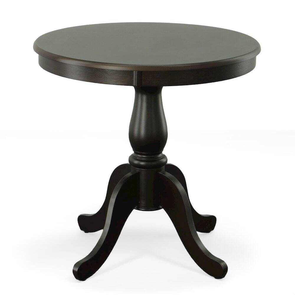 Angle. Carolina Chair & Table - Fairview 36" Pedestal Dining Table with 2 Vera Dining Chairs - Espresso.