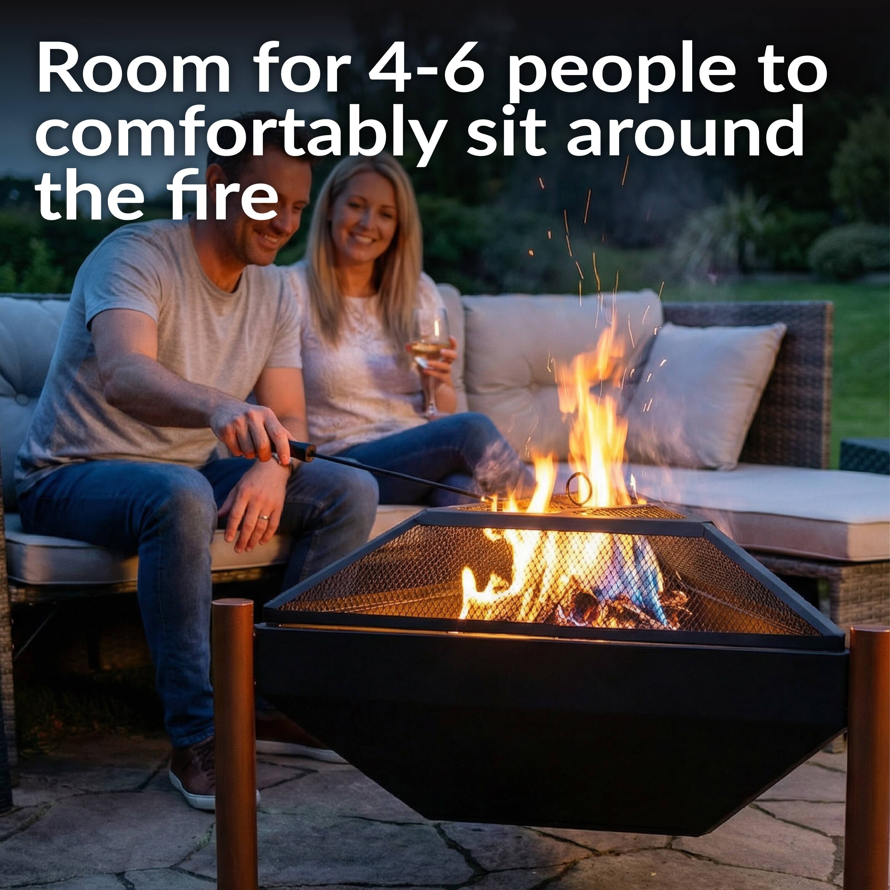 Room for 4-6 people to comfortably sit around the fire