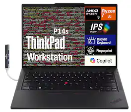 Lenovo - ThinkPad P14s Workstation 14.0 WUXGA (AMD Ryzen AI 7 350, 64GB DDR5, 2TB PCIe SSD, Win 11 Pro) w/USB Hub - Black