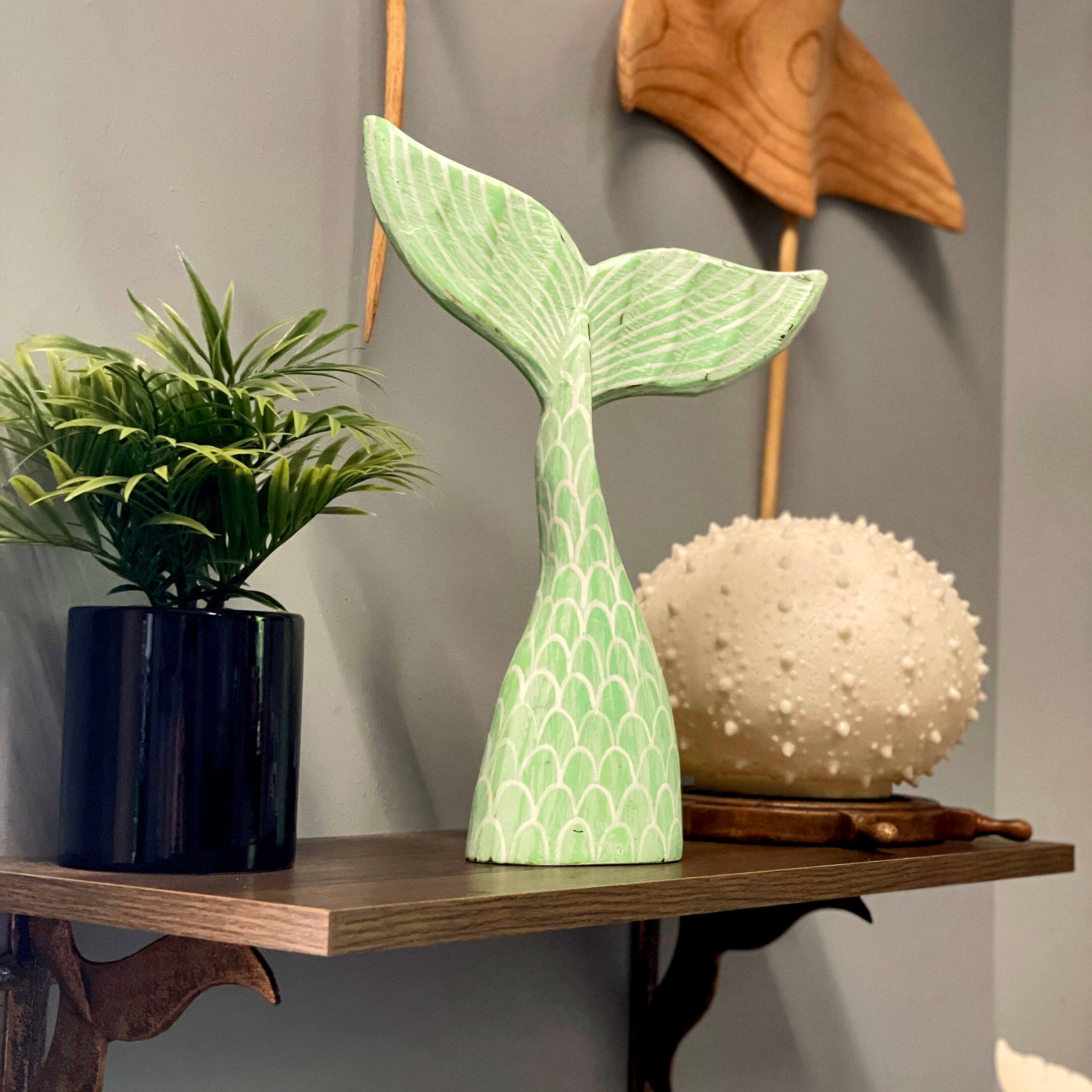 Alt View 4. Things2Die4 - Turquoise Wood Mermaid Tail Sculpture 13.75" Coastal Table Decor Ocean Art - Turquoise.
