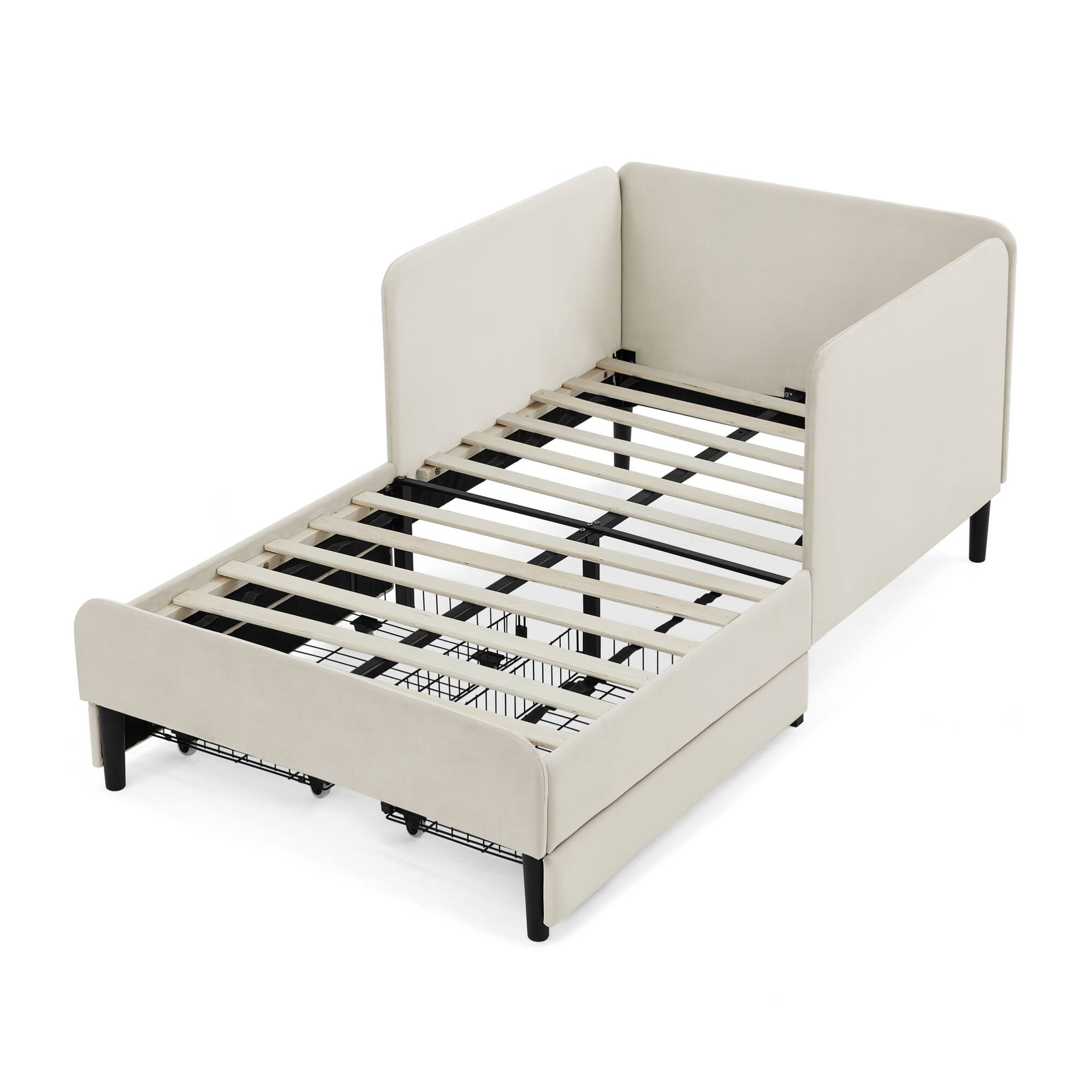 Alt View 8. GOODSILO - Twin Size Upholstered Platform Sofa Bed Frame with Dual Storage Drawers for Space Saving Solutions - Beige.