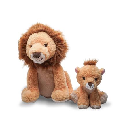Front. TriAction Toys - Snooze Monsters Interactive Bedtime Plush Set | Lion With Baby - Brown.