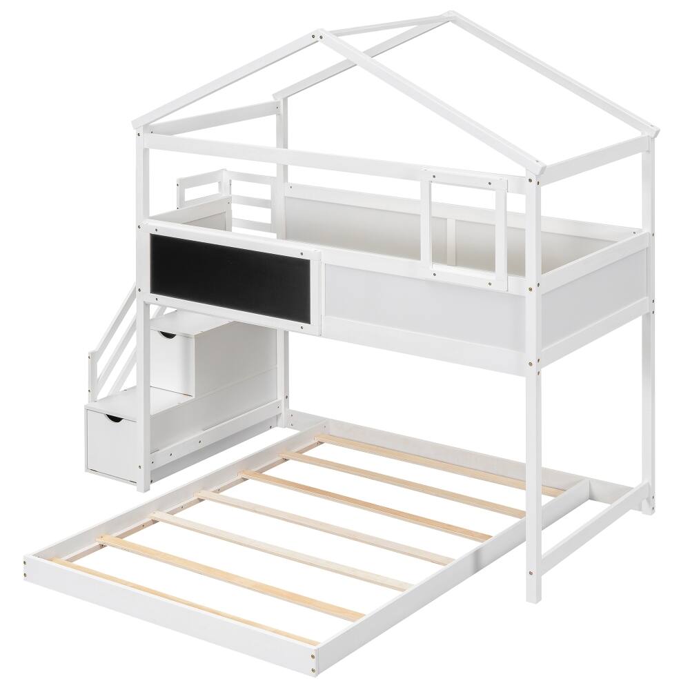 Alt View 6. Loheer - Loheer Twin Over Full House Bunk Bed with Storage Staircase and Blackboard White - White.
