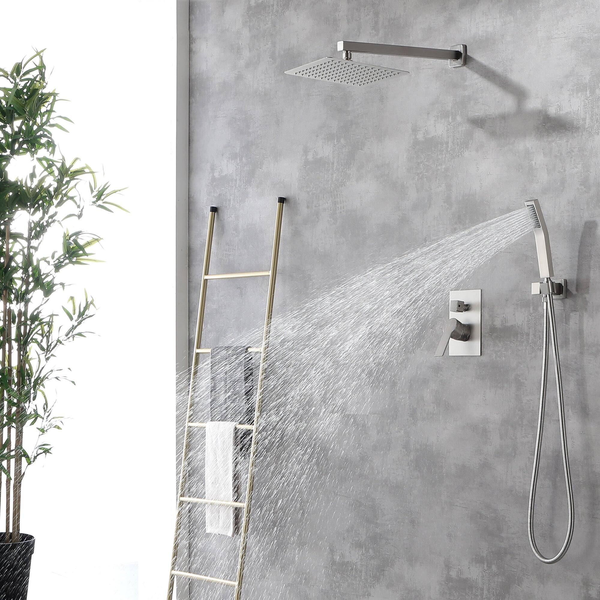 Back. Boyel Living - 1-Spray Patterns with 2.5 GPM 10 in. Wall Mount Dual Shower Heads with Pressure Balance Valve in Brushed Nickel - Brushed Nickel.