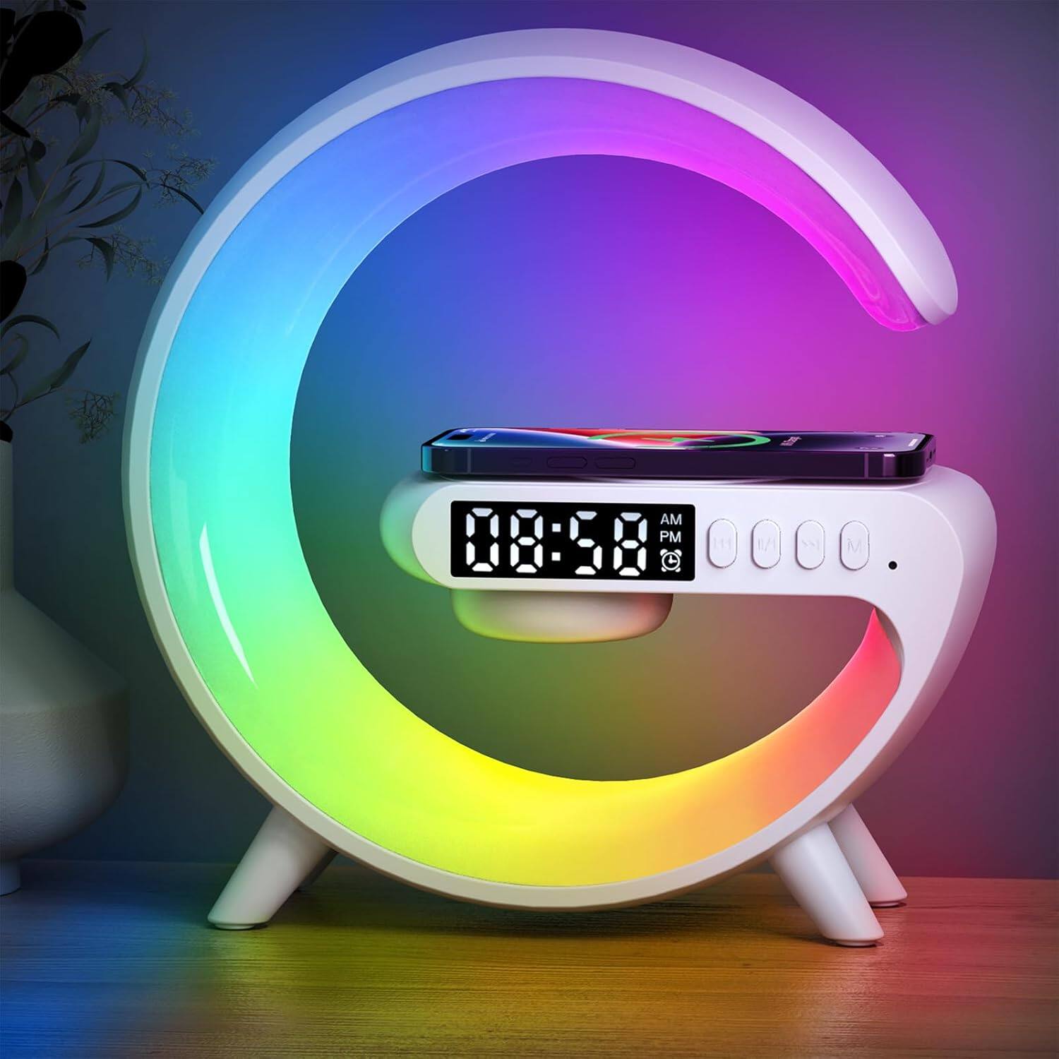 The Best Inks - Table Lamp Night Light LED Wireless Smart Mini with Charger Sunrise Alarm Clock Bluetooth Atmosphere - White