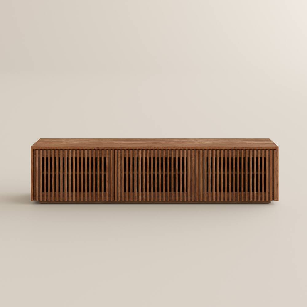 Alt View 7. POVISON - 71" Modern Wood TV Stand, Minimalist Slatted Entertainment Center,Fully-Assembled, Perfect for 65-inch TVs - Walnut Color.