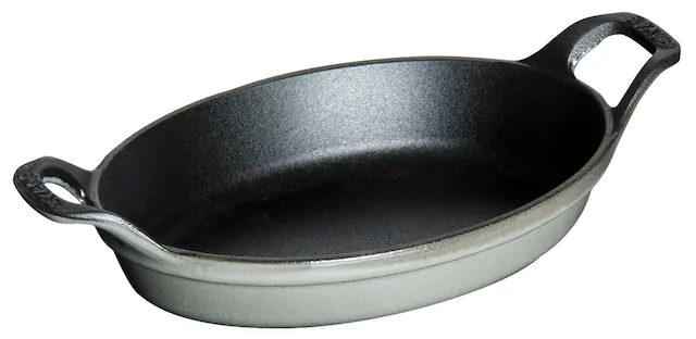 Front. Staub - Staub Cast Iron 5.5-inch x 3.8-inch Mini Oval Gratin Baking Dish - Graphite Grey - Graphite Grey.