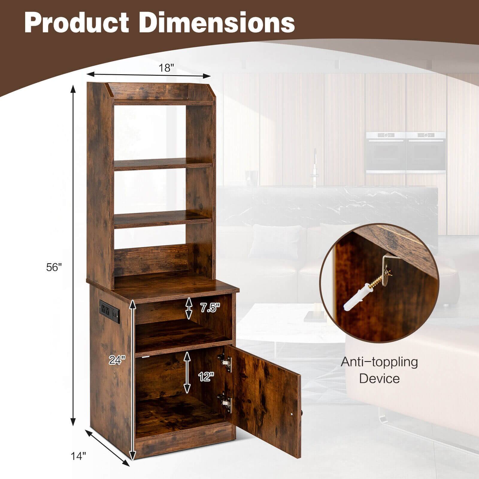 Product Dimensions: 18" x 56" x 7.5" x 24" x 12" Anti-toppling Device: 14"