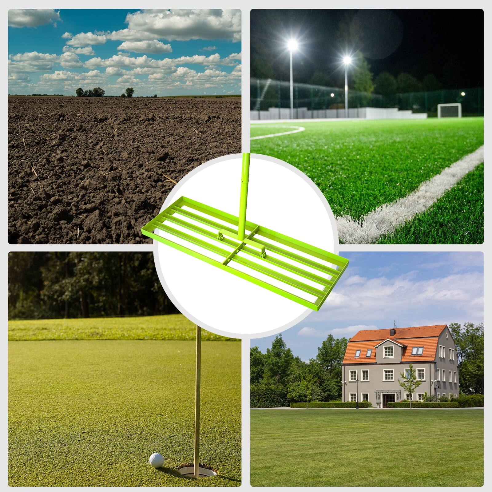 Alt View 6. Steelite - Lawn Leveling Rake, 30" x 10" Heavy Duty Level Tool with 72 Inch Adjustable Handle for Soil, Grass and Golf Field - Green.