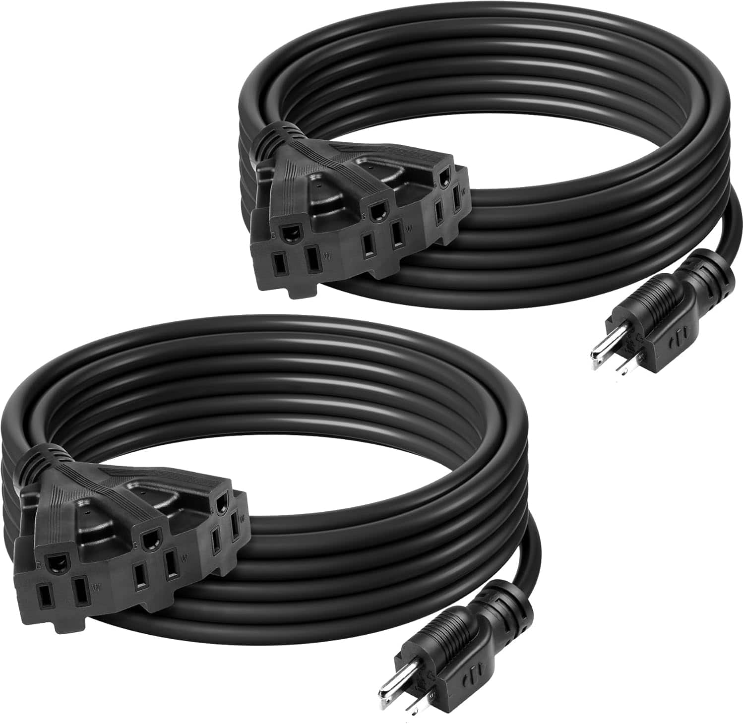 BN-LINK - 2-Pack 25ft Outdoor Extension Cord, 3 Outlets, 16/3 SJTW, 13A/1625W, Garden & Holiday Use - Black