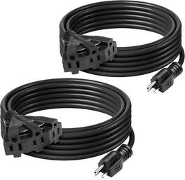 BN-LINK - 2-Pack 25ft Outdoor Extension Cord, 3 Outlets, 16/3 SJTW, 13A/1625W, Garden & Holiday Use - Black
