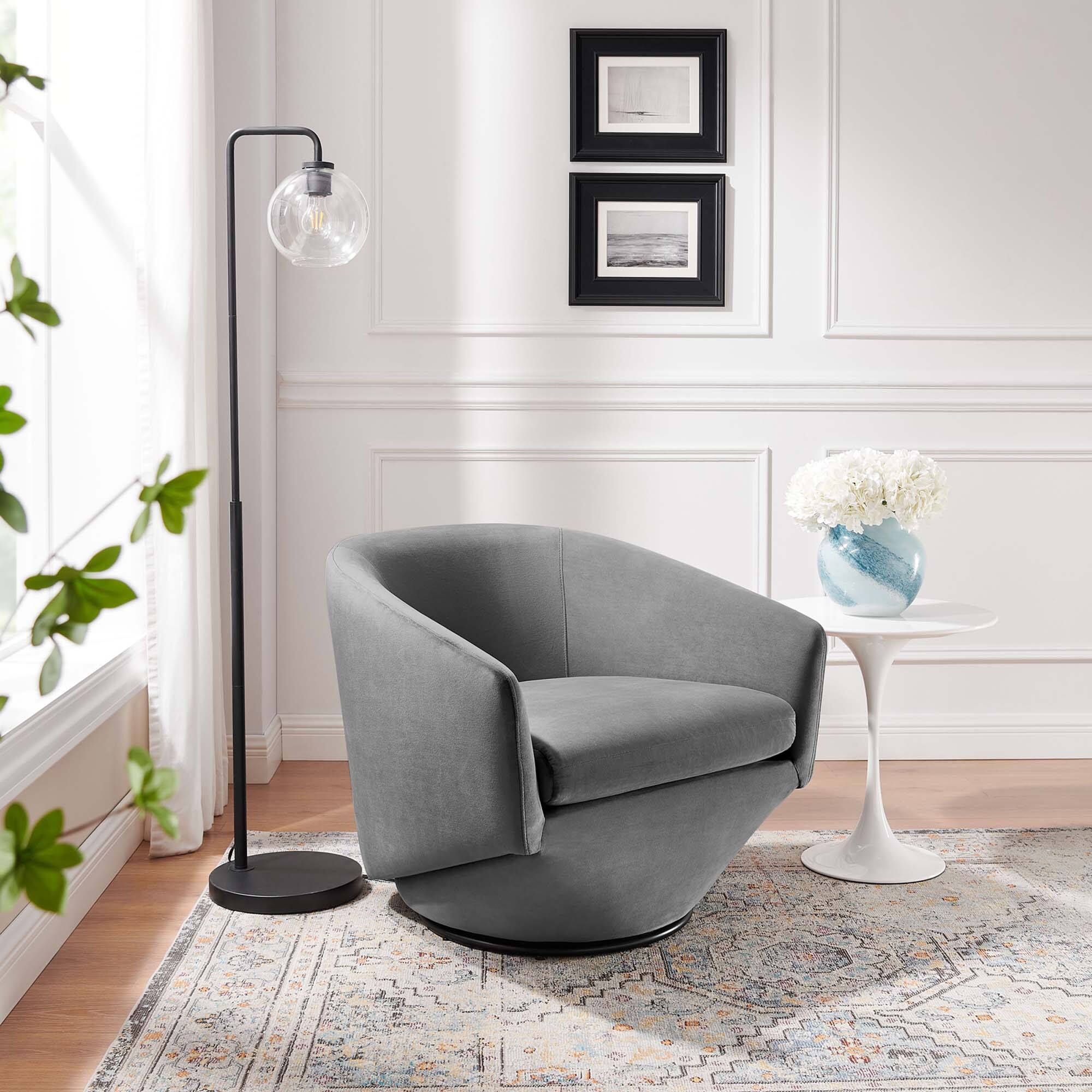 Series Performance Velvet Fabric Swivel Chair by Modway - Gray