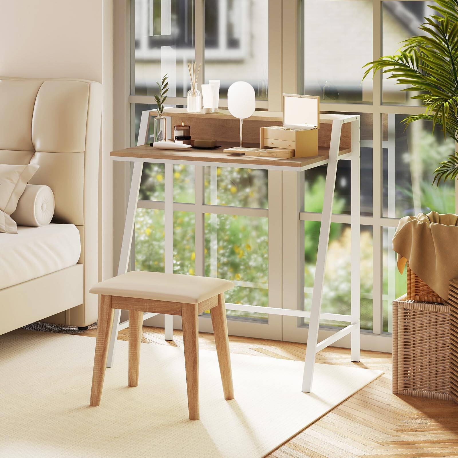 Alt View 8. Ecooso - 2-Tier Computer Desk, Laptop PC Study Table with Shelf, Compact Home Office Desk - Natural.