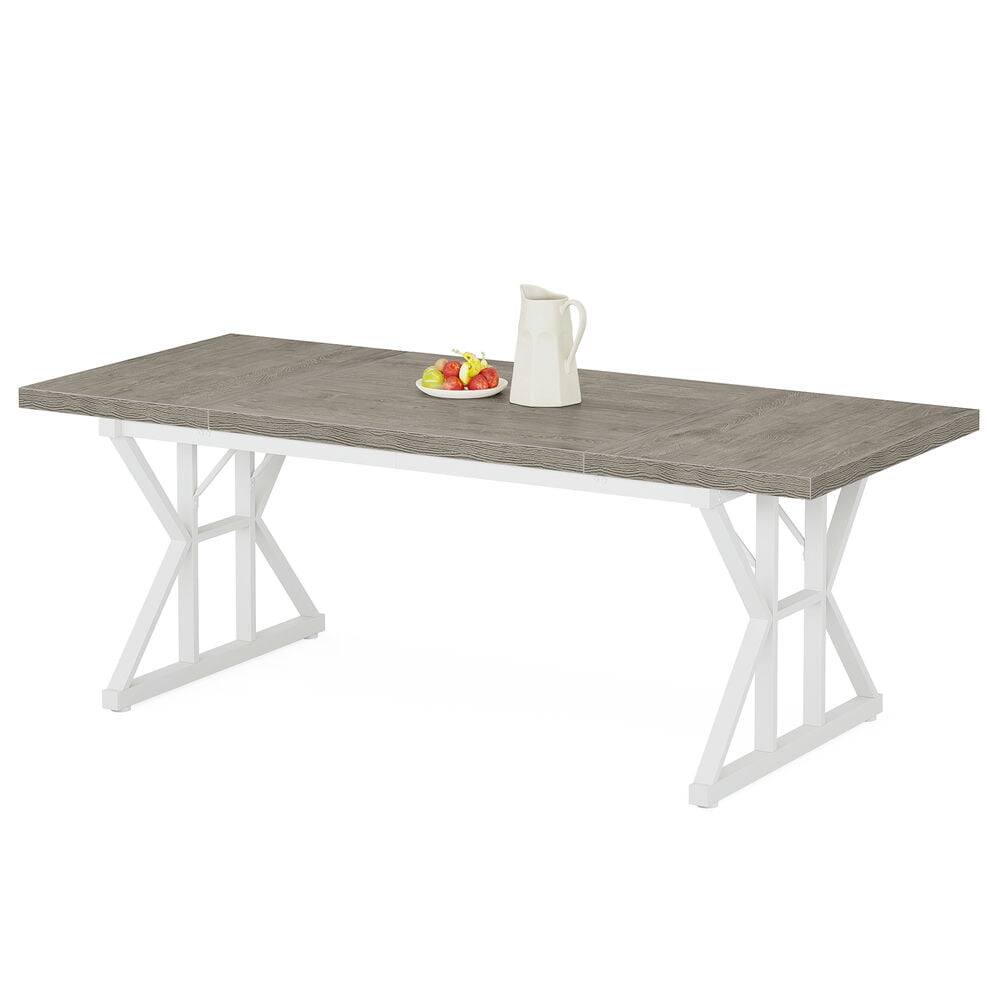 Alt View 2. Kadyn - Dining Table, Wood Living Room Tabl, Farmhouse 70.8" Kitchen Table for 6 People,Grey & White - Gray.