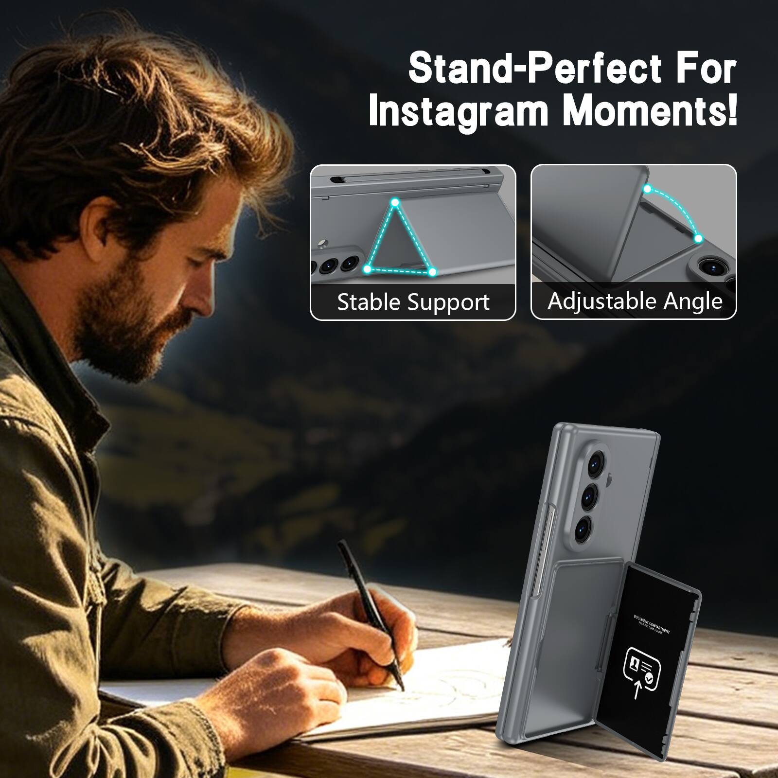 Stand-Perfect For Instagram Moments!  
Stable Support Adjustable Angle