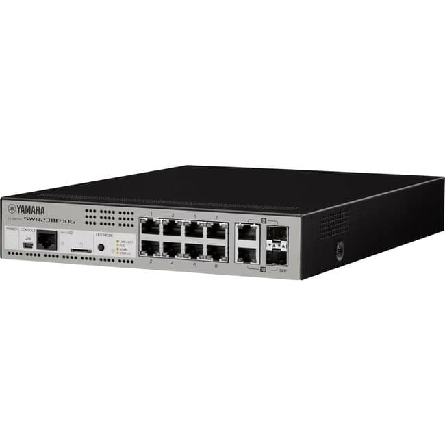 Yamaha - Intelligent L2 Network switch with PoE - 10 Ports - Manageable - 2 Layer Supported - Modular - 2 SFP Slots - 280 - Black
