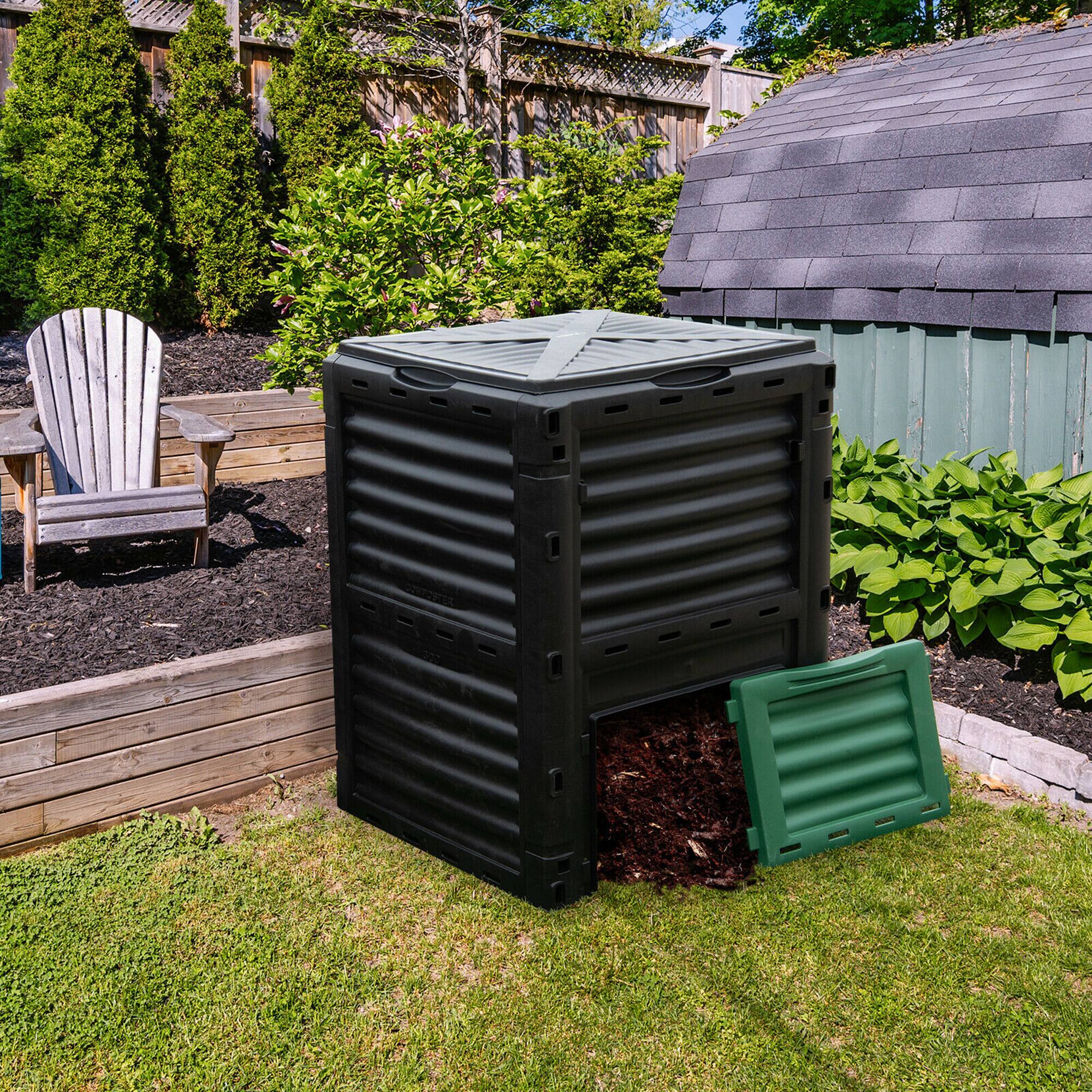 Alt View 2. Gymax - Gymax 80 Gallon Compost Bin Garden Waste Container Grass Food Trash Barrel Fertilizer - Black, Green.