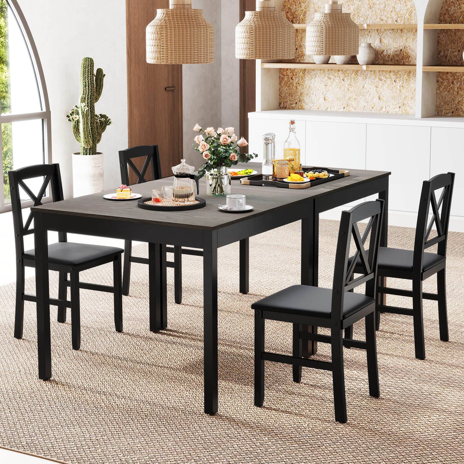 Alt View 5. Costway - Costway 3 PCS Dining Table Set Wooden Square Kitchen Table with 2 Upholstered Chairs - Gray.
