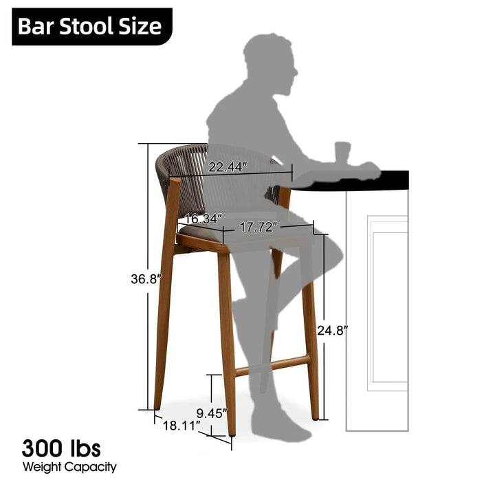 Bar Stool Size  
- Seat Width: 22.44"  
- Seat Depth: 16.34"  
- Seat Height: 17.72"  
- Overall Height: 36.8"  
- Back Height: 24.8"  
- Base Width: 18.11"  
- Base Depth: 9.45"  

Weight Capacity: 300 lbs