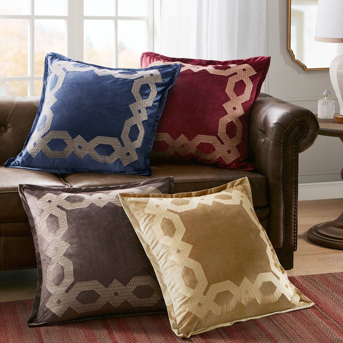 Alt View 3. Gracie Mills - Gracie Mills Mallor Geometric Embroidered Velvet European Pillow Sham - Gold.