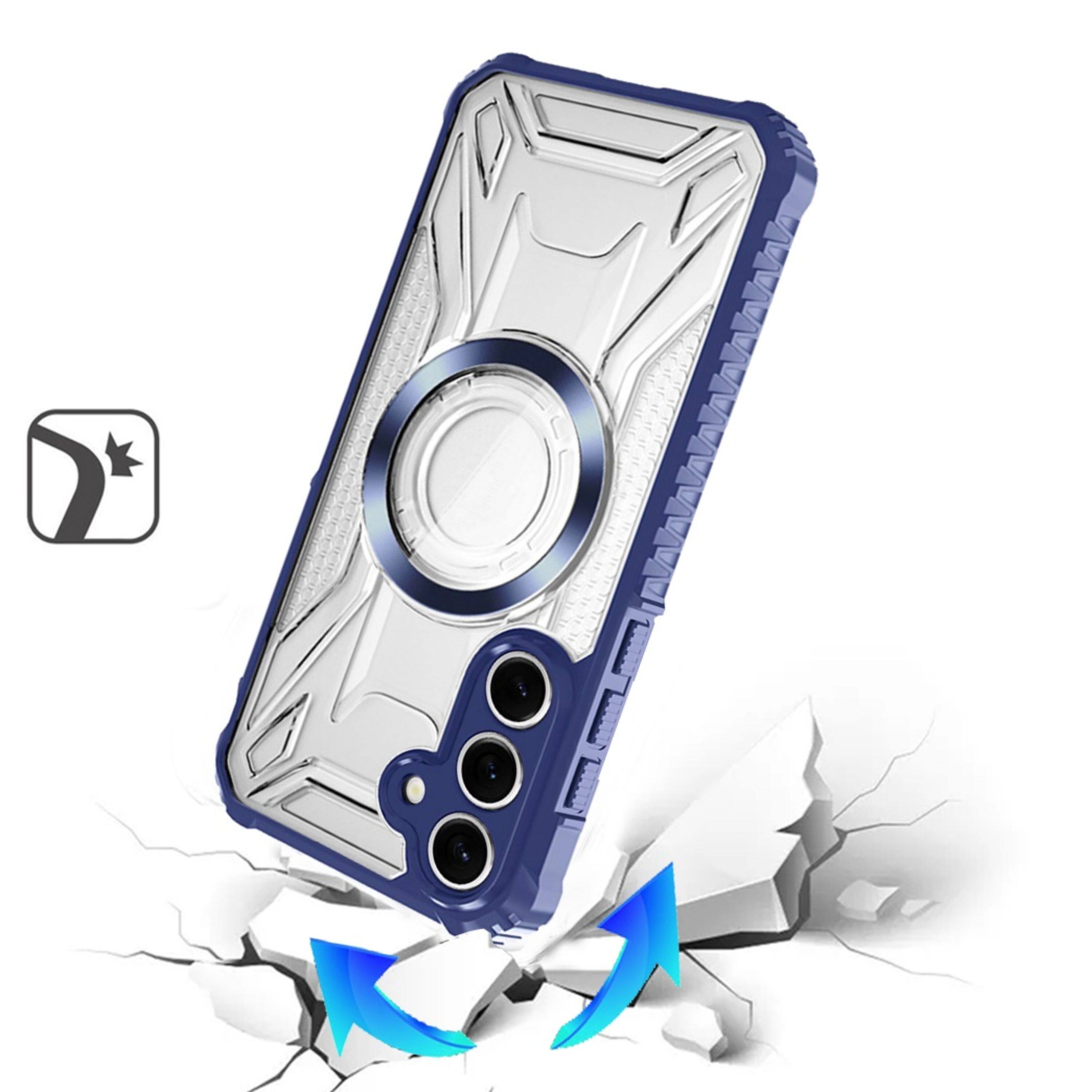 Left. Kitcheniva - Shock Absorbent Cover Magnetic Circle Phone Case With Tempered Glass For Samsung Galaxy A37 5G Dark Blue - Dark Blue.
