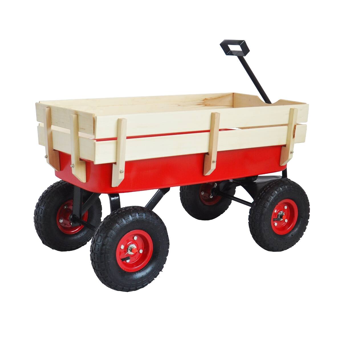 Alt View 4. Loheer - Loheer Garden Wagon Cart with Removable Wood Sides, Air Tires and Adjustable Handle, Red.