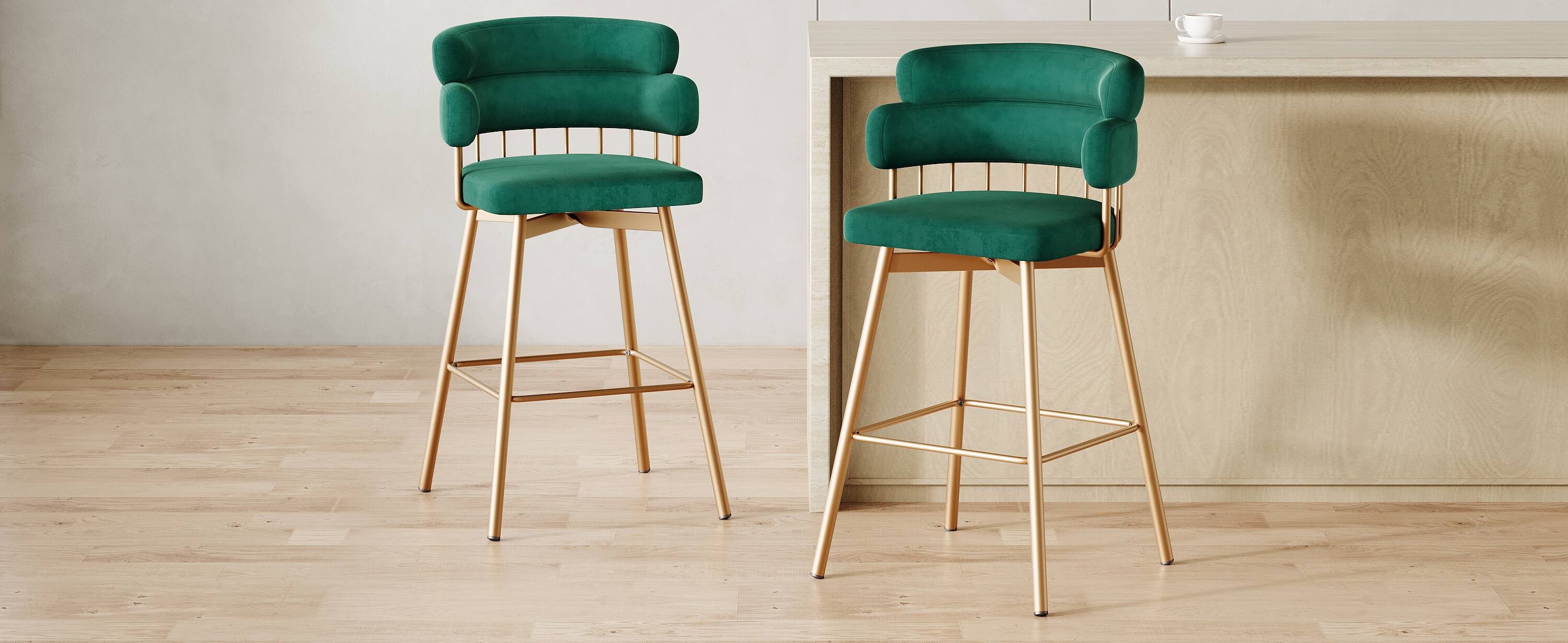 Left. APRILSOUL - 26 Counter Height Bar Stools Set of 2 180 Swivel Upholstered Backs Metal Legs Kitchen Island Green - Green.