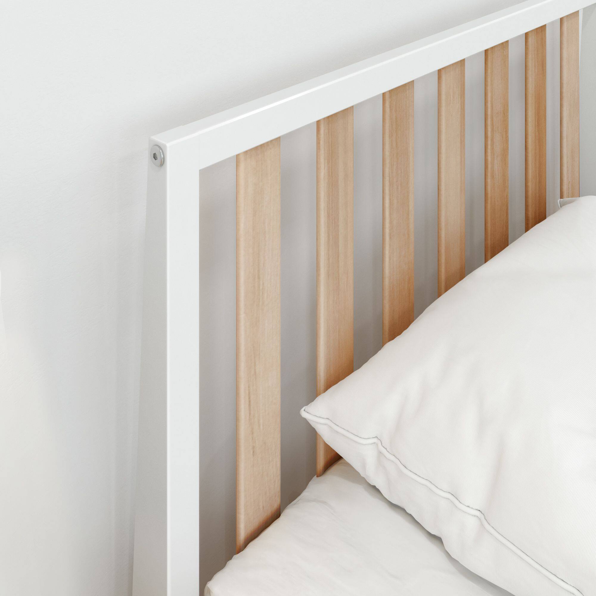 Alt View 4. Plank+Beam - Scandinavian Twin-Size Bed with Slatted Headboard, White/Blonde - White/Blonde.