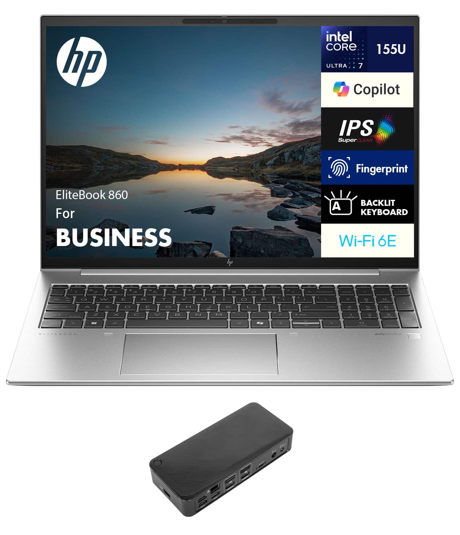 HP - EliteBook 860 Laptop 16.0 WUXGA (Intel Ultra 7 155U, 32GB DDR5, 1TB PCIe SSD, Intel Graphics, Win 11 Pro) - Pike Silver