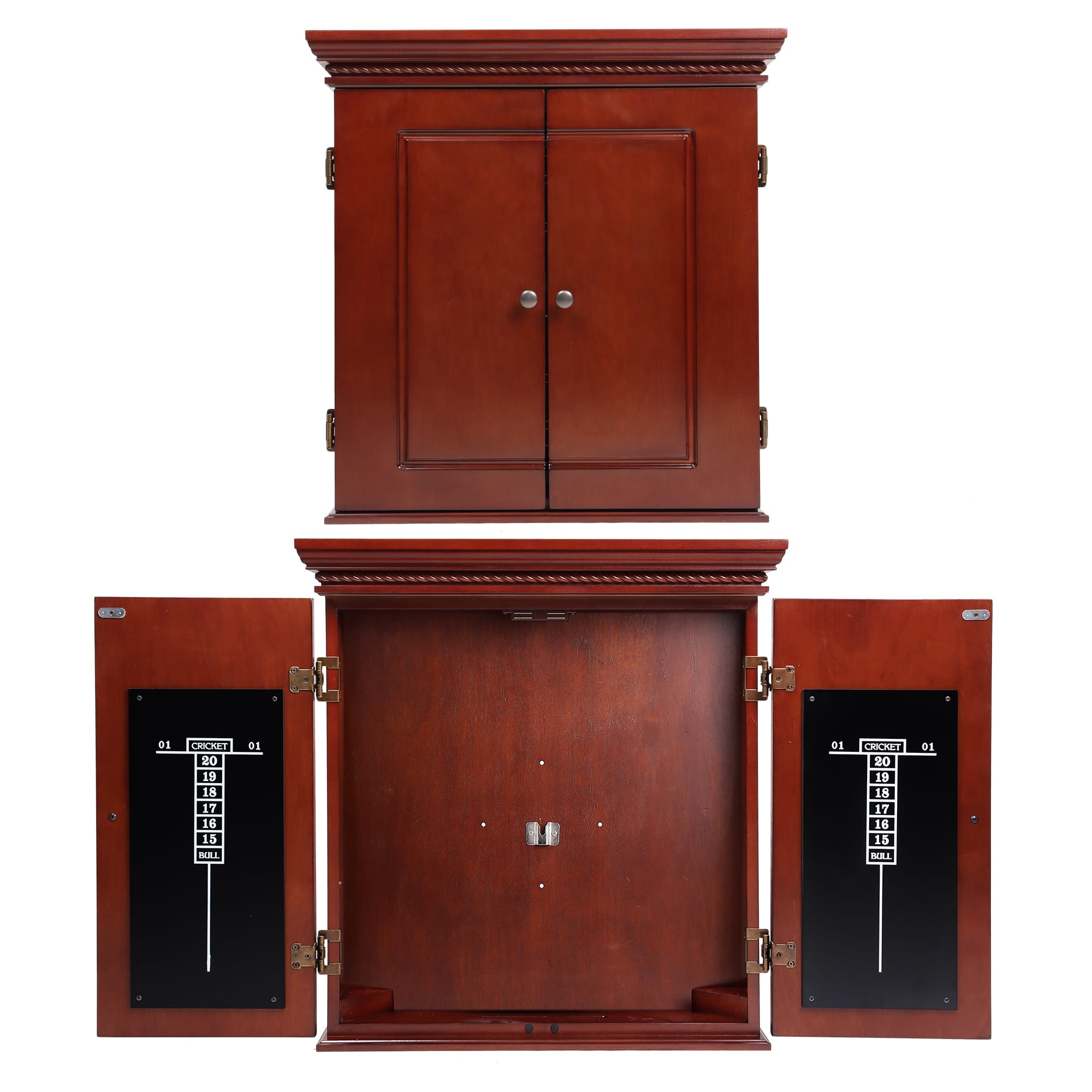 GSE Games & Sports Expert - Professional Solid Wood Classic Dartboard Cabinet with Dart Scoreboard（ - Premium Brown