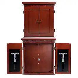 GSE Games & Sports Expert - Professional Solid Wood Classic Dartboard Cabinet with Dart Scoreboard( - Premium Brown