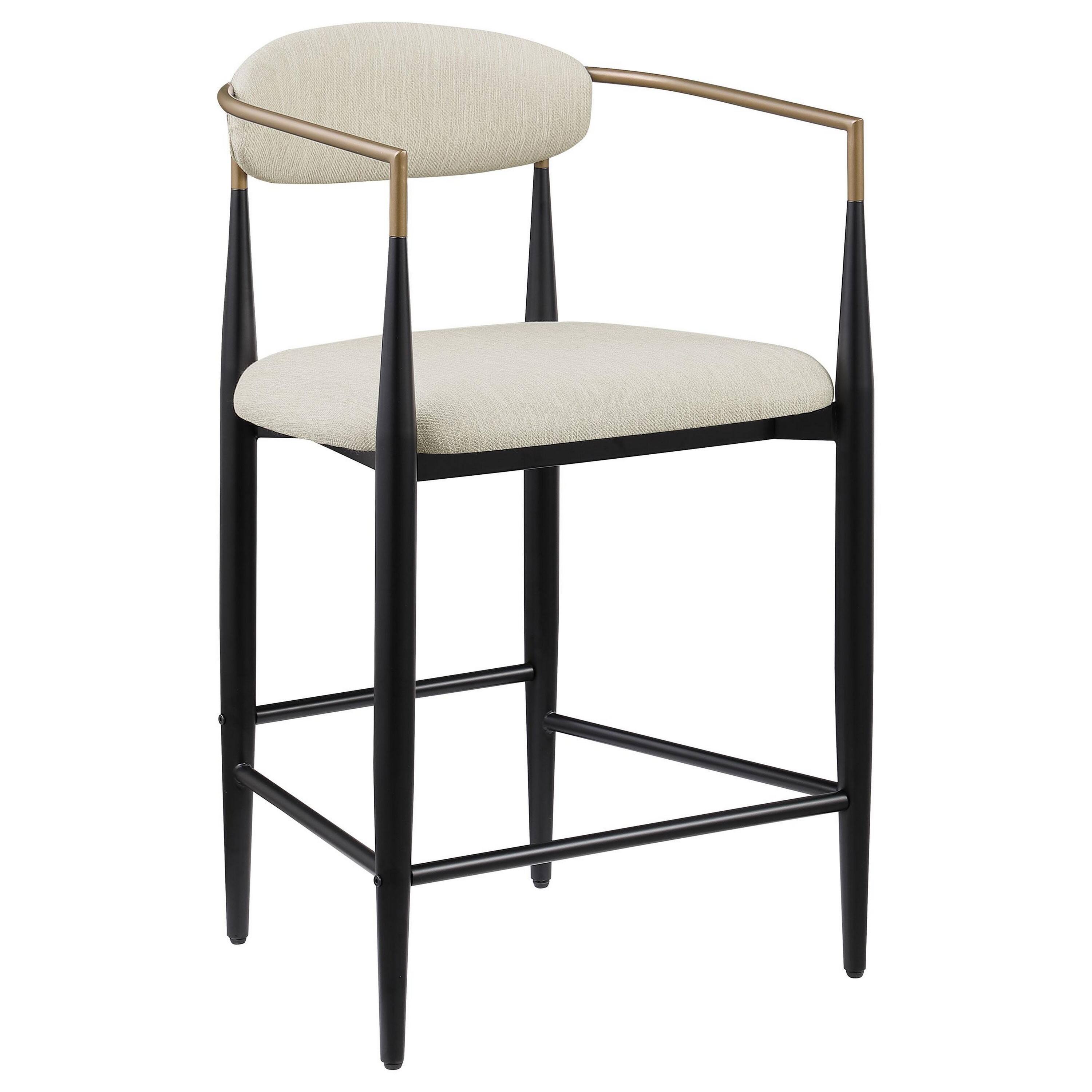 Alt View 1. Manhattan Lane - Tiara Counter Height Chair Set of 2, Beige Fabric, Black Metal 25 Inch - Beige, Gold, Black.