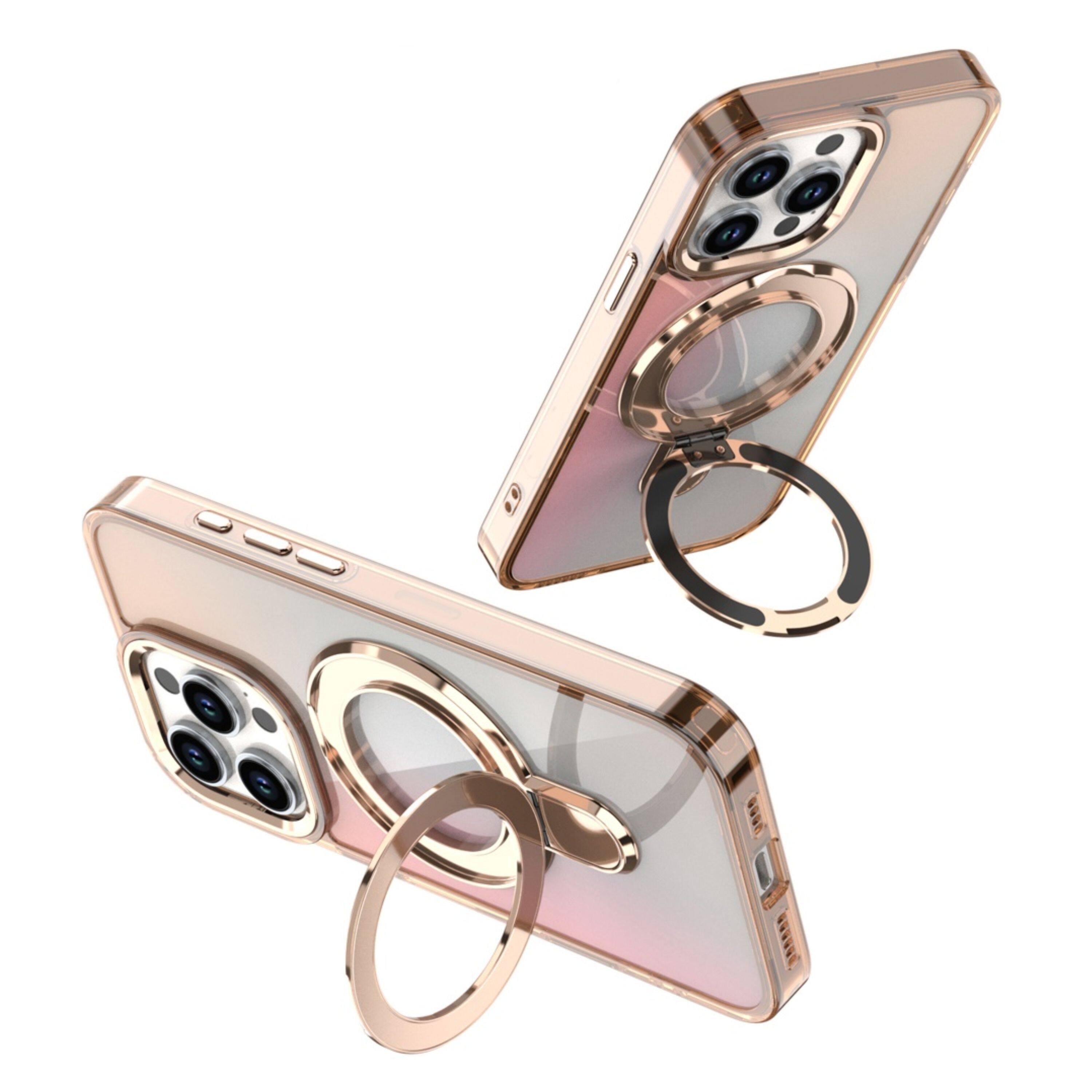 Angle. Kitcheniva - Radiant Chrome Cover With Magnetic Circle And Stand Phone Case For iPhone 13 Pro Max Desert Titanium - Desert Titanium.