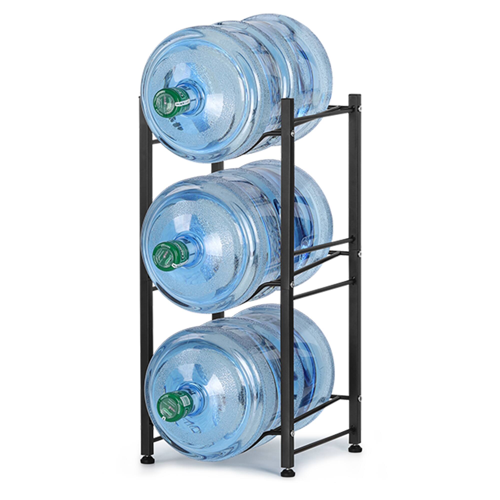 Left. Oumilen - Black 3-Tier Square Tube Water Jug Rack, 5 Gallon Water Bottle Storage Stand with Adjustable Feet - Black.