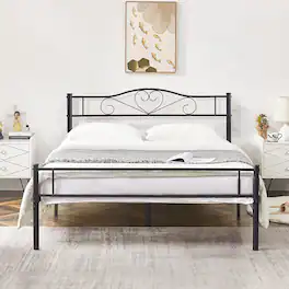 Vecelo - 14" Full Metal Bed Frame with Headboard&Footboard, Heavy Duty Steel Slats, No Box Spring, -Easy Assembly - Black