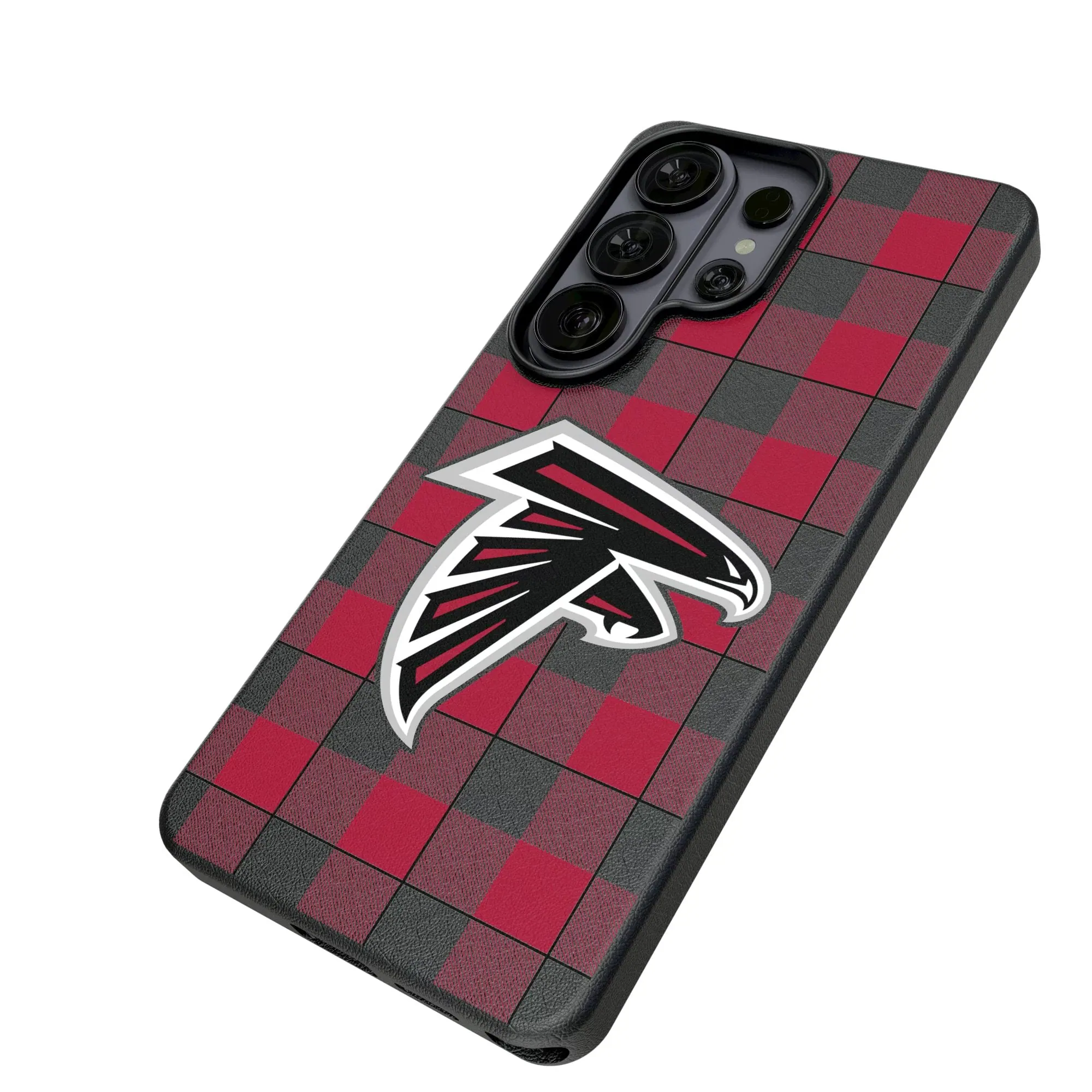 Alt View 1. Keyscaper - Atlanta Falcons Plaid Galaxy Magnetic Bump Case - S25 Ultra - Black.