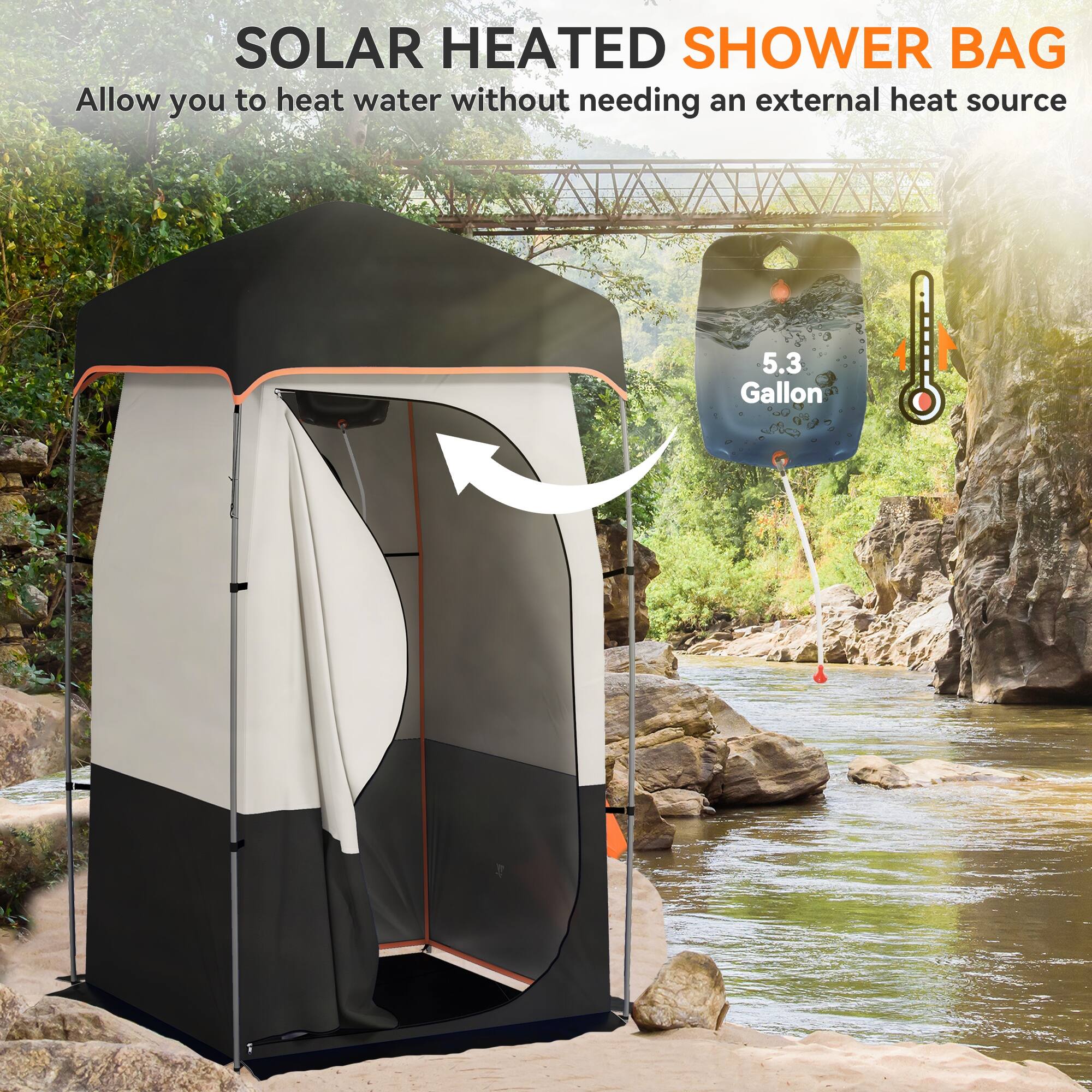 SOLAR HEATED SHOWER BAG  
Allow you to heat water without needing an external heat source  
5.3 Gallon