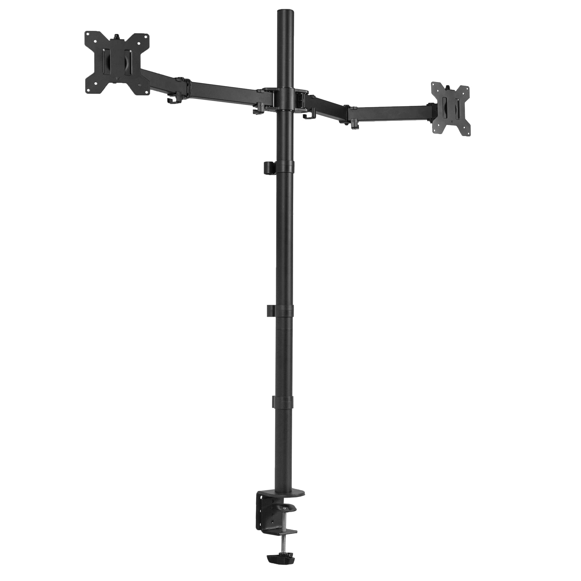 Front. Cedar Assembly - Dual Monitor Stand Up Desk Mount Extra Tall Pole Fully Adjustable For To 27 Screens - Black 13" - 32" screens.