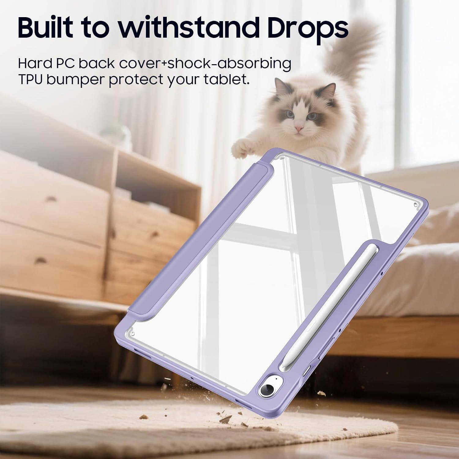 Built to withstand Drops  
Hard PC back cover+shock-absorbing TPU bumper protect your tablet.