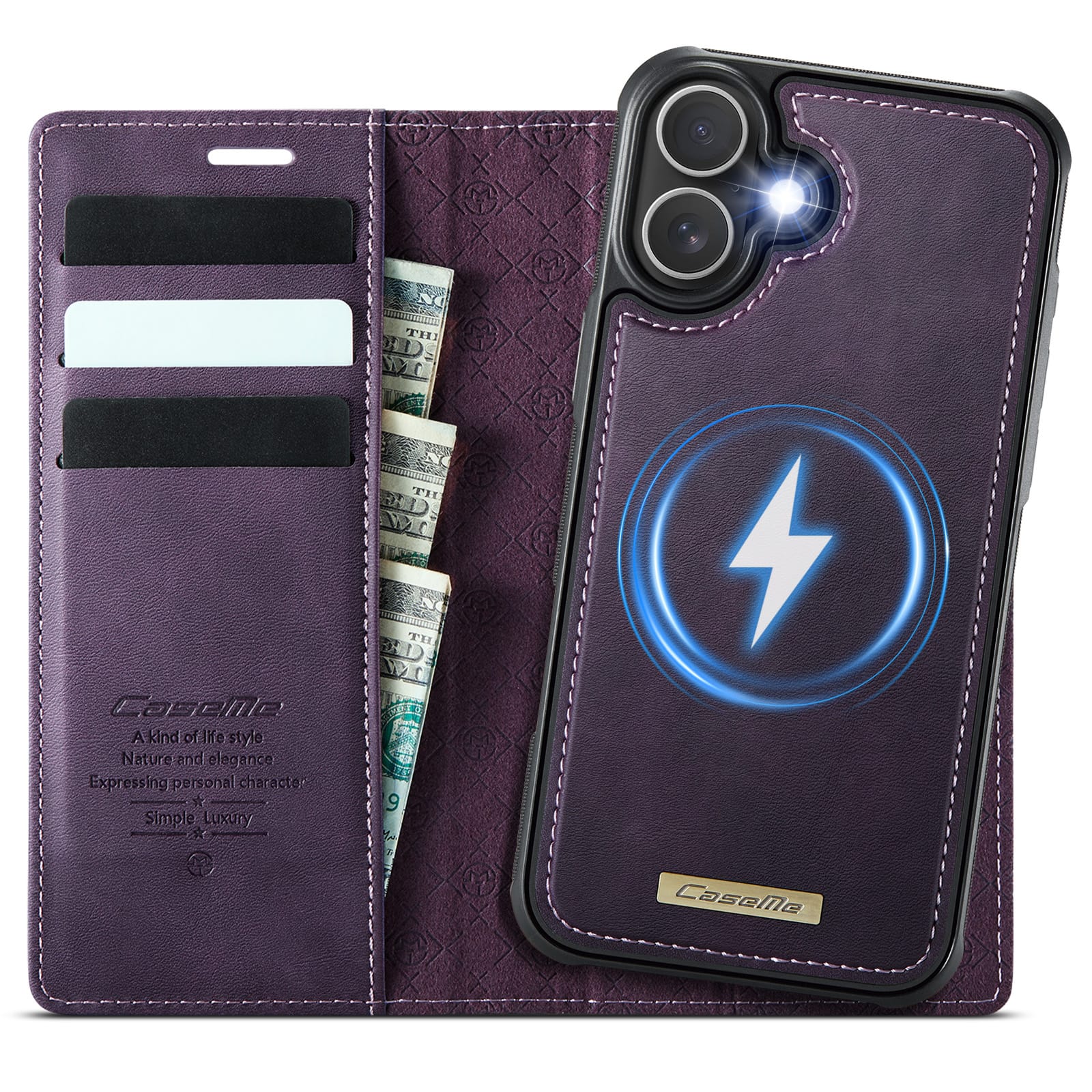 Dteck - for iPhone 17 Detachable Wallet Case, 2 in 1 PU Leather Flip Folio Case with RFID Blocking Phone Cover - Purple
