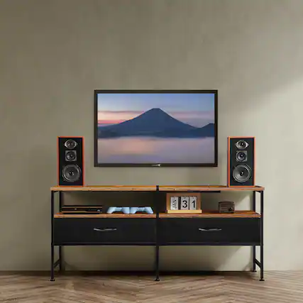 Front. Oumilen - 47"Rustic Brown TV Stand with Power Outlets, Industrial Entertainment Center for TVs up to 50" - Rustic Brown.