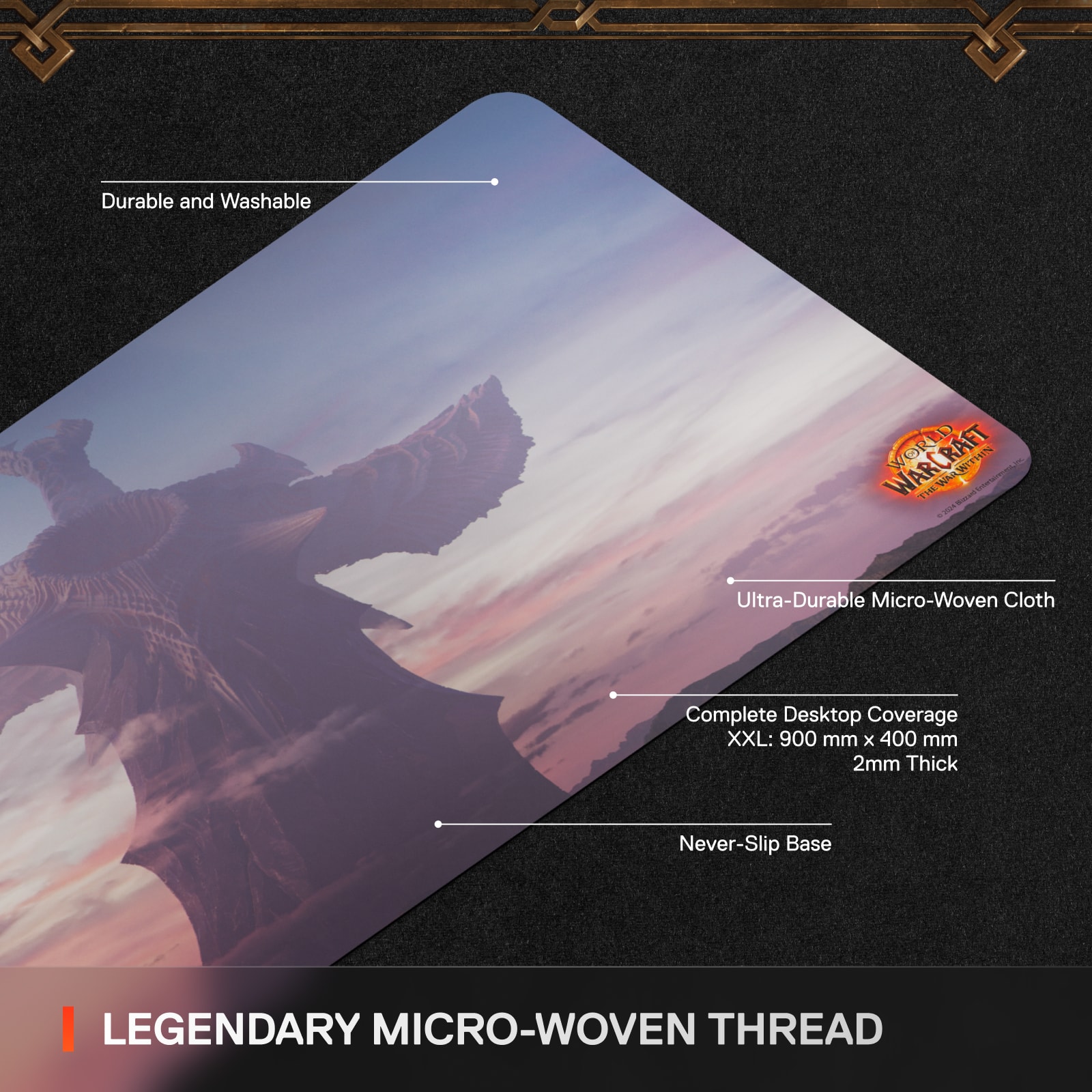 Durable and Washable WARCRAFT WORLD WAR THE - m Ultra-Durable Micro-Woven Cloth Complete Desktop Coverage XXL: 900 mm x 400 mm 2mm Thick Never-Slip Base I LEGENDARY MICRO-WOVEN THREAD