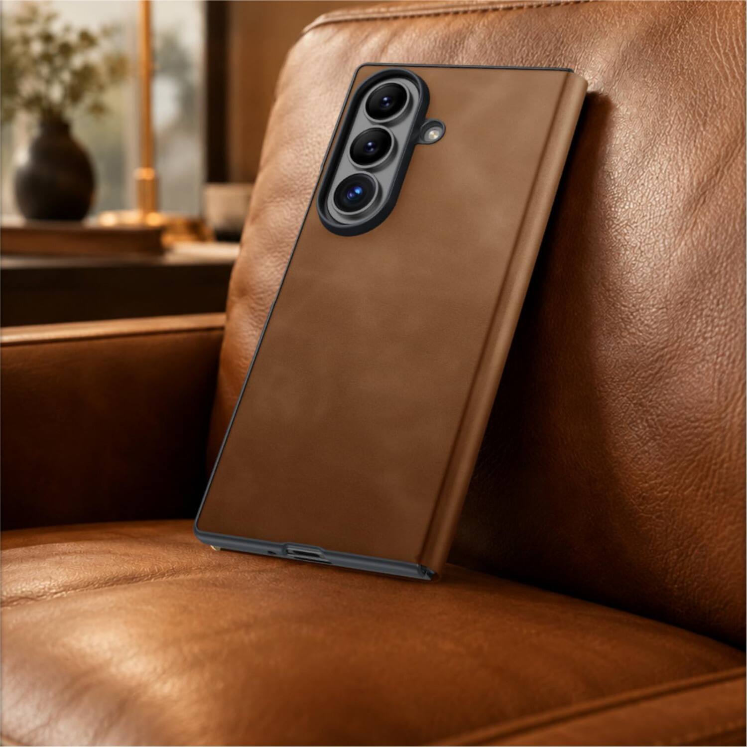 Back. Dteck - Full Body Case for Samsung Galaxy Z Fold8 Ultra Business Faux Leather Shockproof Hinge Protection Folio Cover - Black.