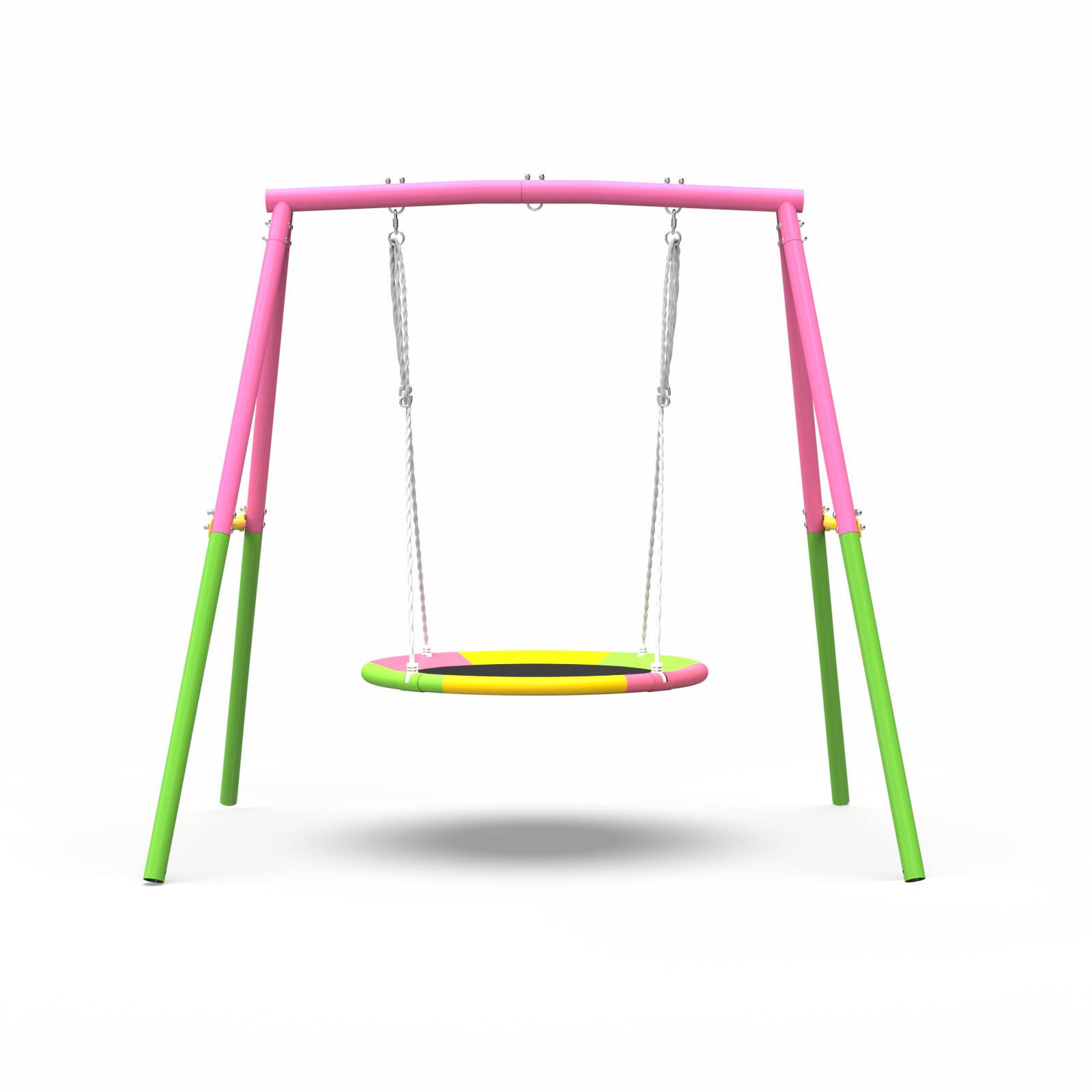 Front. Siljoy - A‑Frame Flying Saucer Swing Set, 440lb Capacity, Full Steel, Rust‑Resistant, for Backyard & Playground - Pink.