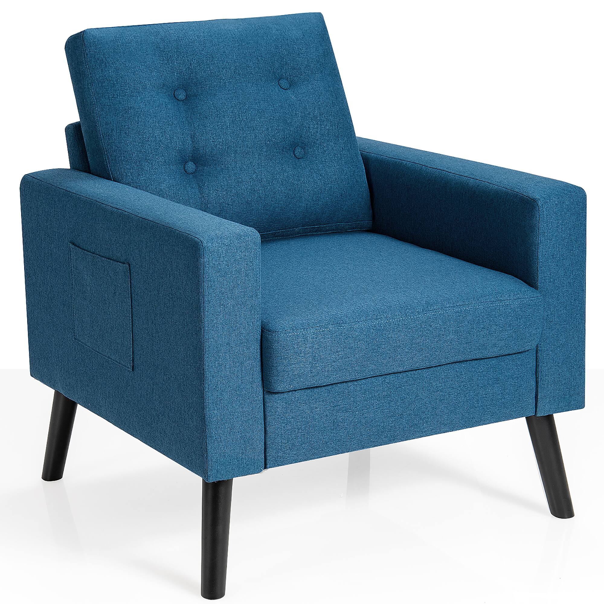 Costway - Modern Accent Armchair Upholstered Single Sofa Chair w/ 2-Side Pockets - Navy