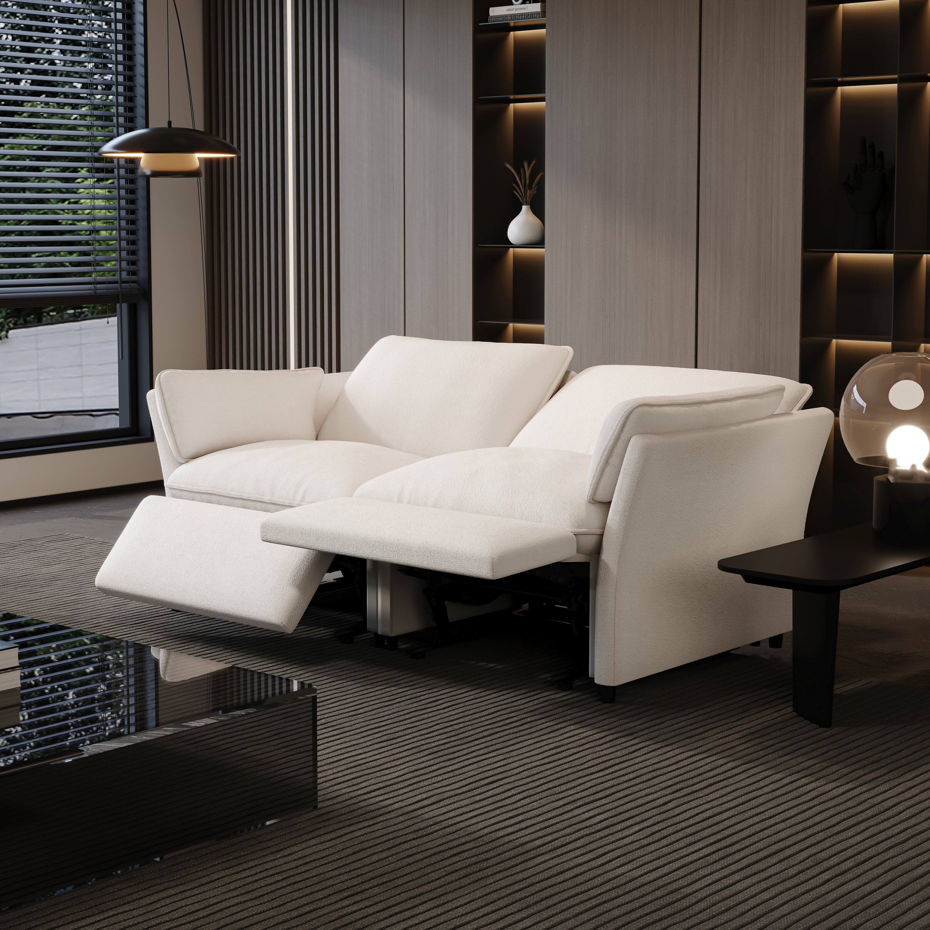 Alt View 2. MSOOB - 2-Seat Triple Electric Recliner Sofa with USB Charging, Pillow-Style Armrests, Individually Adjustable For Each Seat - White.